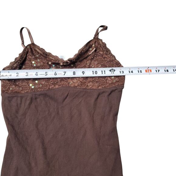 Y2k Limited Too Sequin Top Ribbed Brown Spaghetti Strap Tank Top - Small - Picture 8 of 8